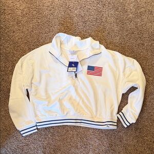 NWT JoyLab Cropped American Flag Boxy Fit Quarterzip Sweatshirt - XL
